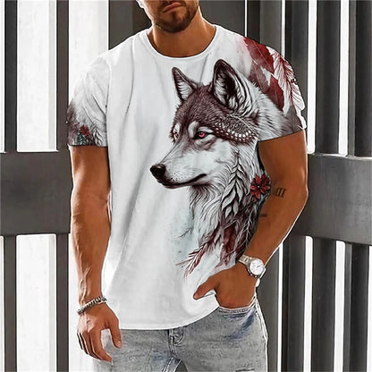 Modni muški T-shirt kratkih rukava s okruglim izrezom, T-shirt s 3D printom vuka, muški ležerni sportski T-shirt kratkih rukava, ulični top