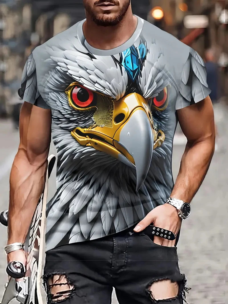 New Cool Eagle Pattern T Shirt For Men Clothing 3D Print Flame Eagle Summer Streetwear Trendy Short Sleeve Men  T-Shirts Tops