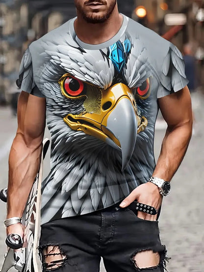 New Cool Eagle Pattern T Shirt For Men Clothing 3D Print Flame Eagle Summer Streetwear Trendy Short Sleeve Men  T-Shirts Tops