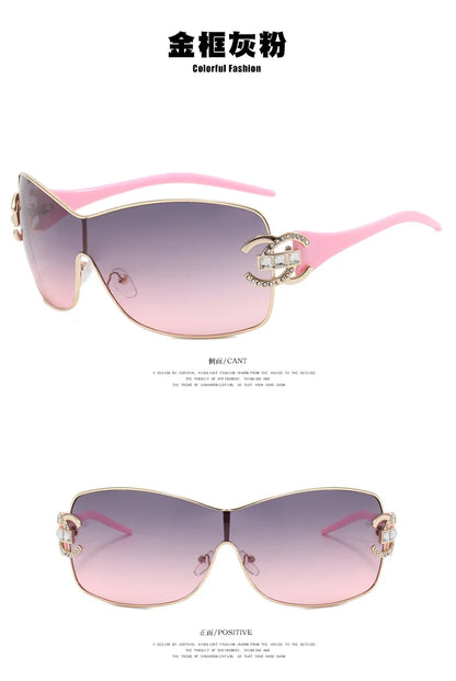 Luxury Rhinestone Punk Oversized One - Piece Frame Y2K Women's Sunglasses Trendy Brand Summer Men Sunglass Travel  Eyewear UV400
