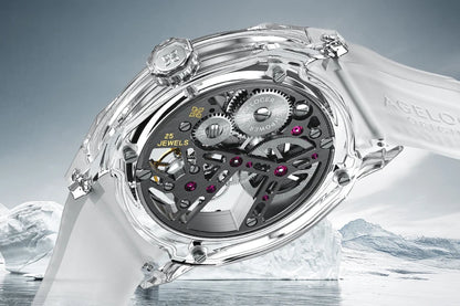 Relógio AGELOCER de edição limitada “Ice Never Melts” com turbilhão de cristal de espiral livre — relógios mecânicos manuais de luxo