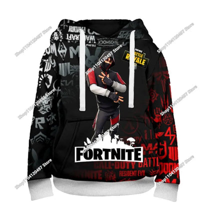 Children's Fortnite Hoodies Cartoon Casual Hooded Coat Autumn Men Soft Pocket Sweatshirts Male Loose Tops Long Sleeve Clothes