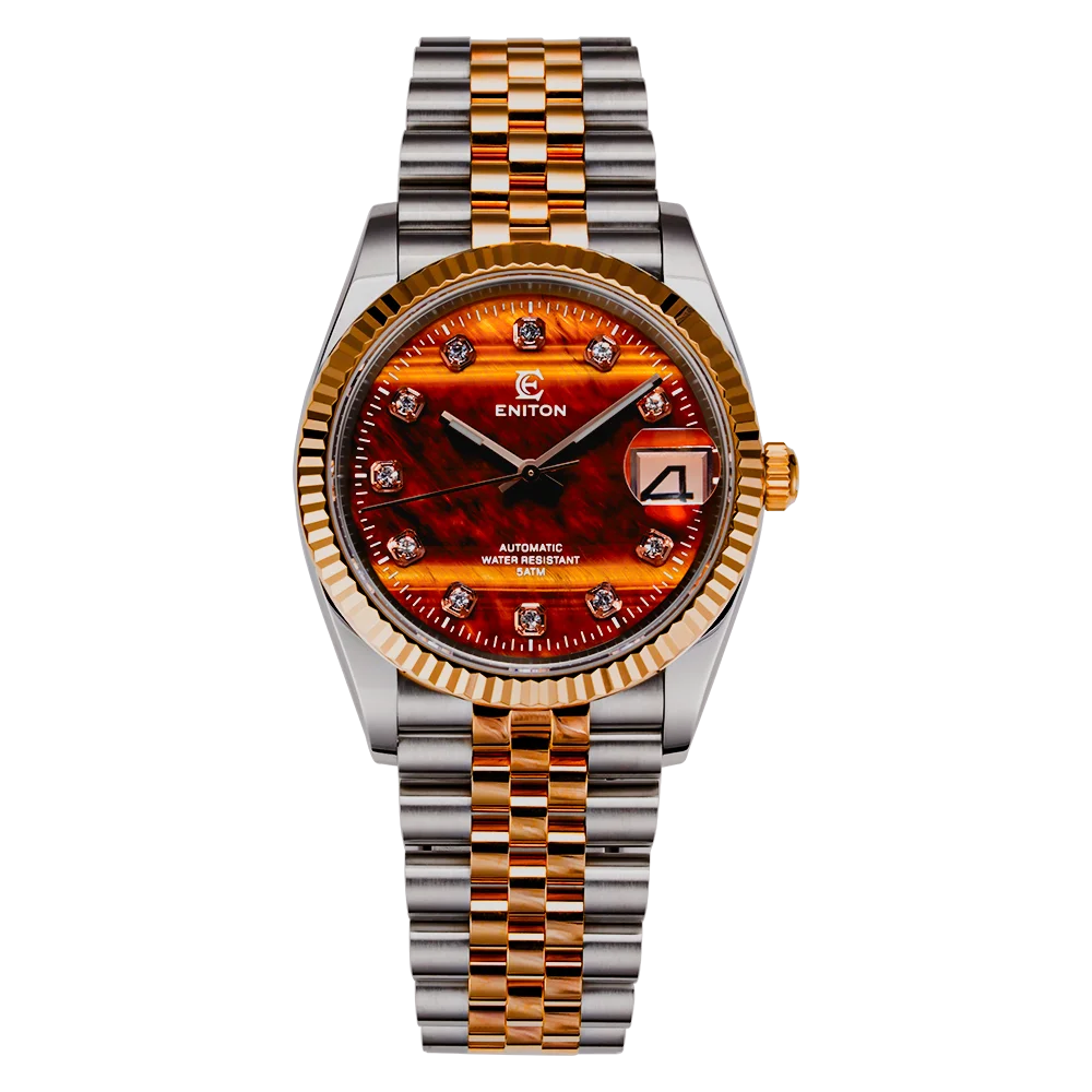 Eniton 36mm Men's Mechanical Watch Stainless Steel Peacock Stone Tiger Eye Dial NH35 Movement