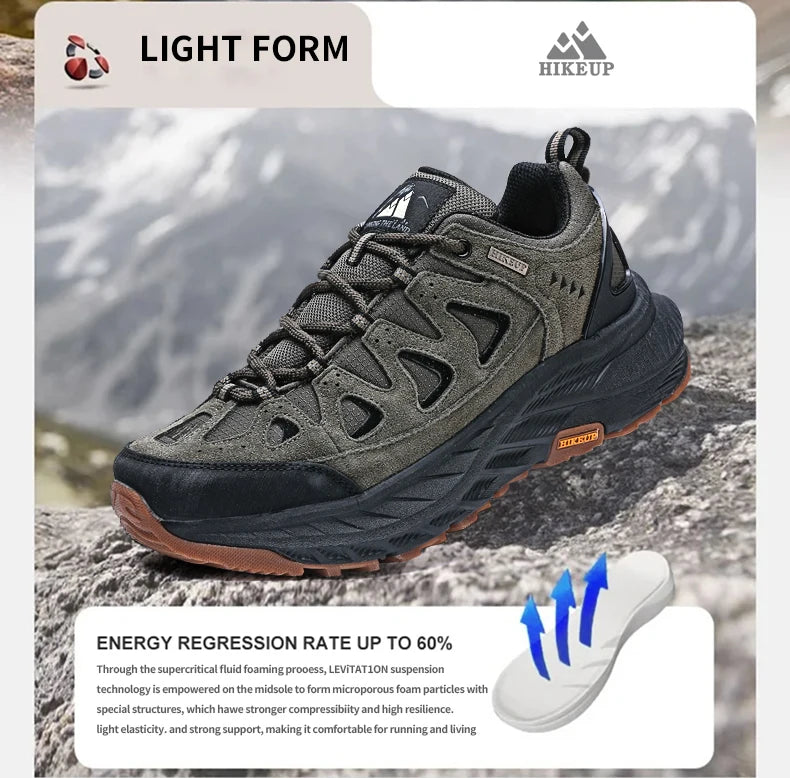 ‌Hikeup Men's Outdoor Hiking Shoes Lightweight Energy Return Trekking Walking Sports Shoes with Strong Grip & Support