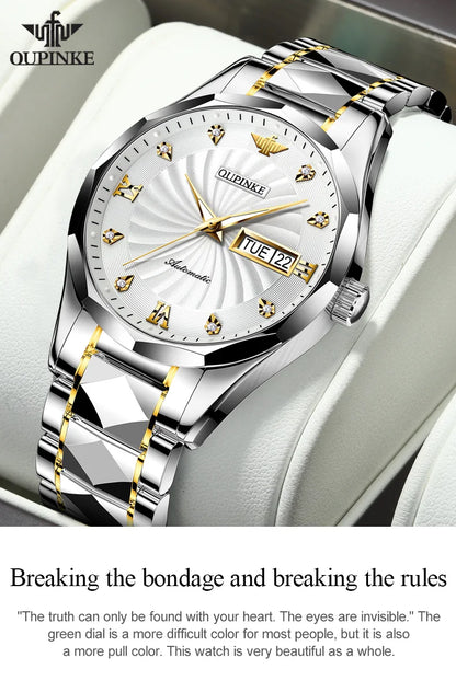 OUPINKE 3169 Japan Movement Men's Watch Classic Luxury Men's Watches Tungsten Steel Strap Man Wristwatch