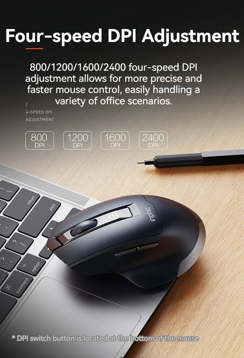 Ratón inalámbrico Inphic M9 con receptor USB 2.4G, recargable Type-C, botón silencioso, visualización de energía, ergonómico para oficina, universal