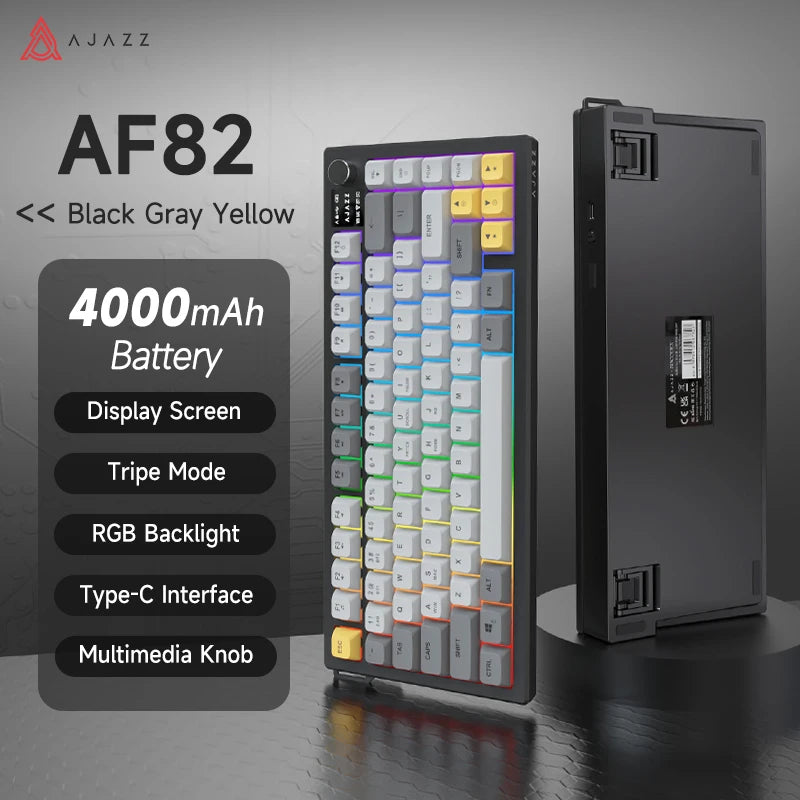 AJAZZ AF82 Office Low Profile Tastatur RGB kabelgebundene/kabellose Gaming-Tastatur 75% Layout 82 Tasten 4000mAh Akku für Win/Mac