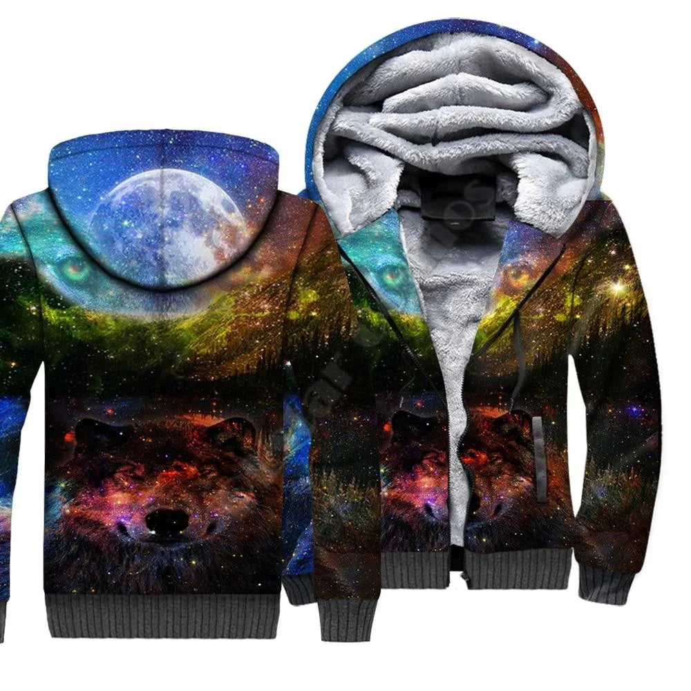 Wolf Animal 3D Printed Fleece Zipper Hoodies for Men and Women Winter Warm Double Plus Velvet Jacket Cosplay Costumes JR09