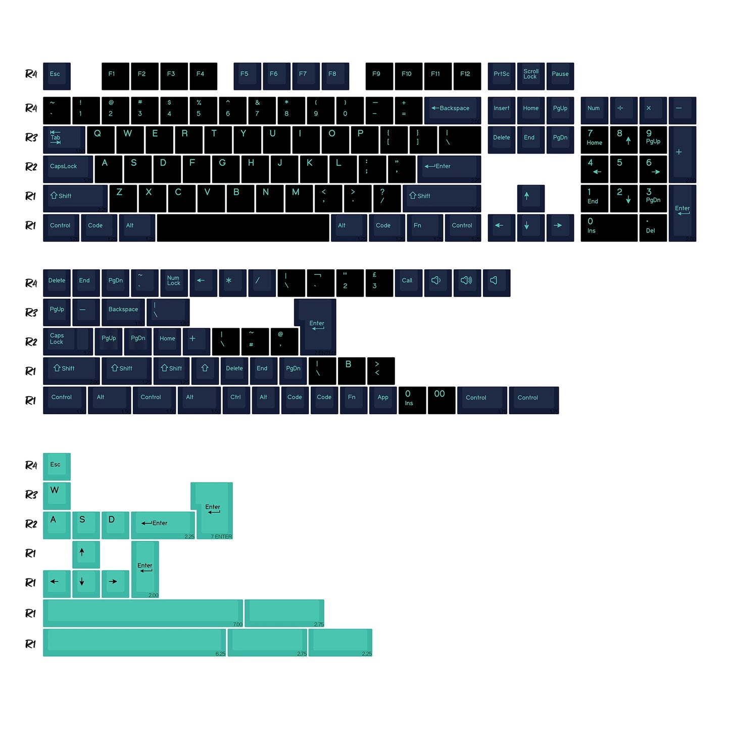 KBDiy GMK MarrsGreen Teclas Retro PBT ISO Double Shot Perfil Cherry para Teclado Mecânico Gaming com Switches MX