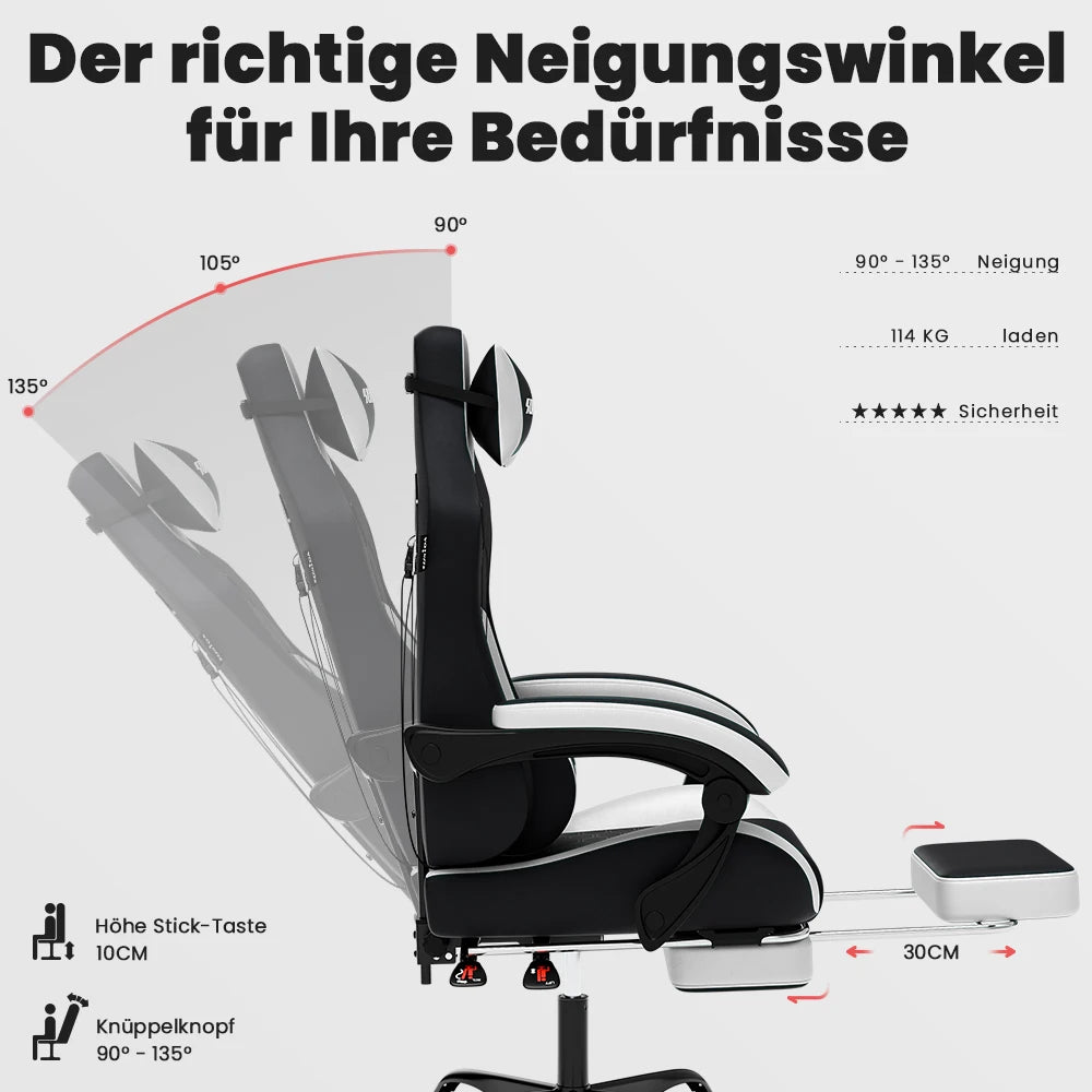 SUKIDA Ergonomic Racing Gaming Chair Adjustable Swivel with Headrest and Lumbar Support for Office and Gaming
