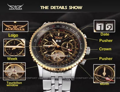 Jaragar 50MM Automatic Mechanical Watch for Men, Multifunctional, Date Month Week Display, 3ATM Waterproof, Business Casual Style