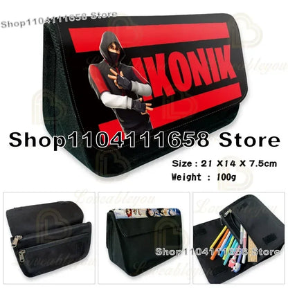 Fortnite Large Capacity Waterproof Velcro Pencil Case, Student Black Estuche Stationery School Pennenzak Supplies
