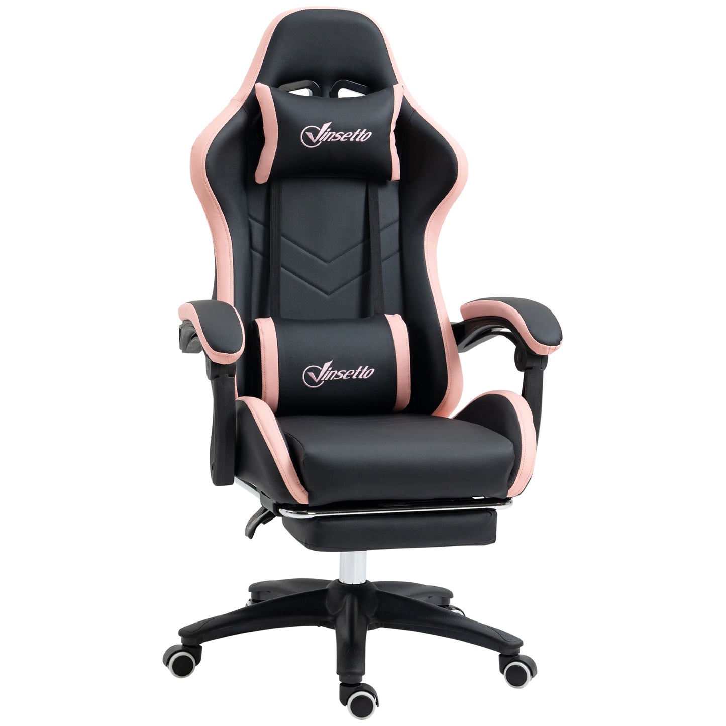 Adjustable Height Gaming Chair with Headrest, 65X65X121-129 Cm, Pink and Black