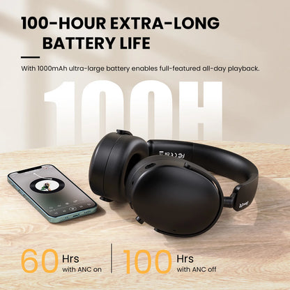 Auscultadores Bluetooth 5.4 Sem Fios Oneodio SuperEQ A200 ANC – Auscultadores Over-Ear com Cancelamento de Ruído, Microfone ENC, Áudio Hi-Res e Controlo por App