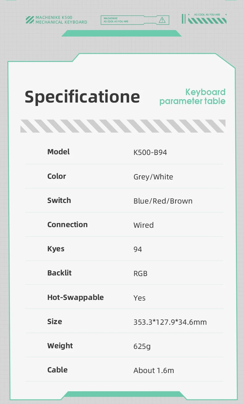 MACHENIKE K500 Mechanical Keyboard Wired Gaming Keyboard K500-B94 Hot Swappable 94 Keys 90% Layout RGB Backlight for PC Laptop