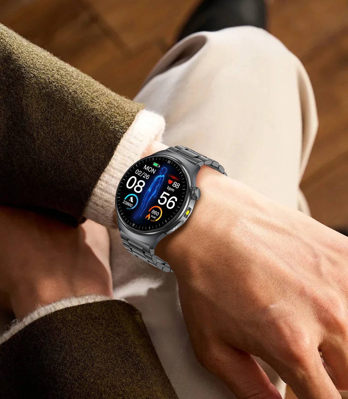 2026 AI Health Smartwatch ECG + PPG, Blood Pressure, Uric Acid & Body Fat Monitoring, AMOLED Display & Bluetooth Calling