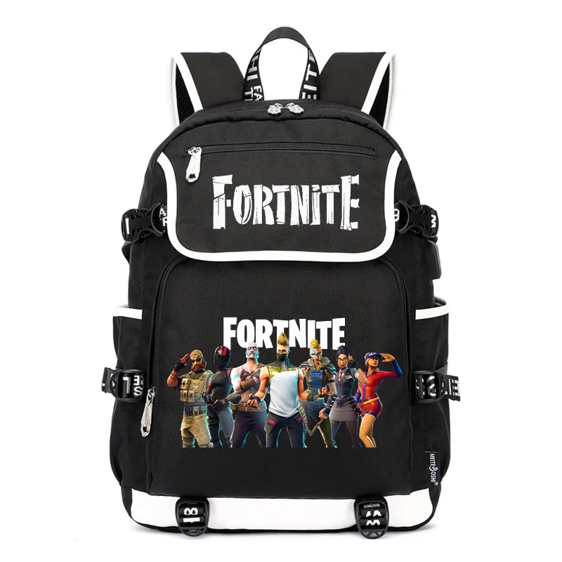 Mochila Fortnite de Grande Capacidade, Saco de Ombro Casual com Porta USB, Unissexo, Estilo Anime, para Estudantes, Nova Mala Escolar Elegante, Presente de Papelaria