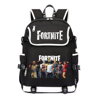 Mochila Fortnite de Grande Capacidade, Saco de Ombro Casual com Porta USB, Unissexo, Estilo Anime, para Estudantes, Nova Mala Escolar Elegante, Presente de Papelaria