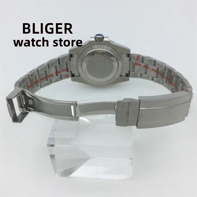 BLIGER 40mm/43mm Japan NH34 GMT Men's mechanical watch green luminous white dial sapphire glass stainless steel strap