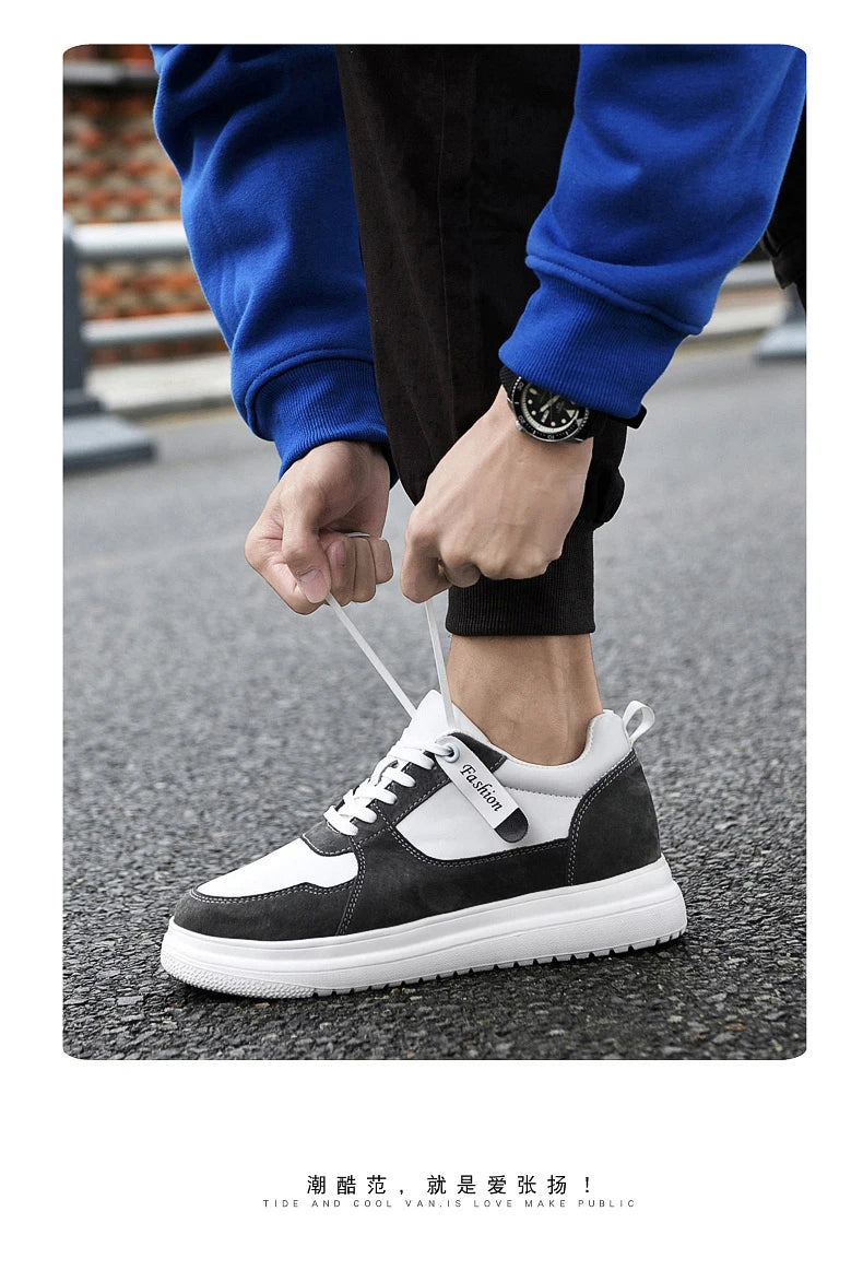 Big Size Lift Men Sneakers Elevator Shoes Heightening Height Increase Insole 7-8CM High Heels Shoes Genuine Leather Sport Shoes
