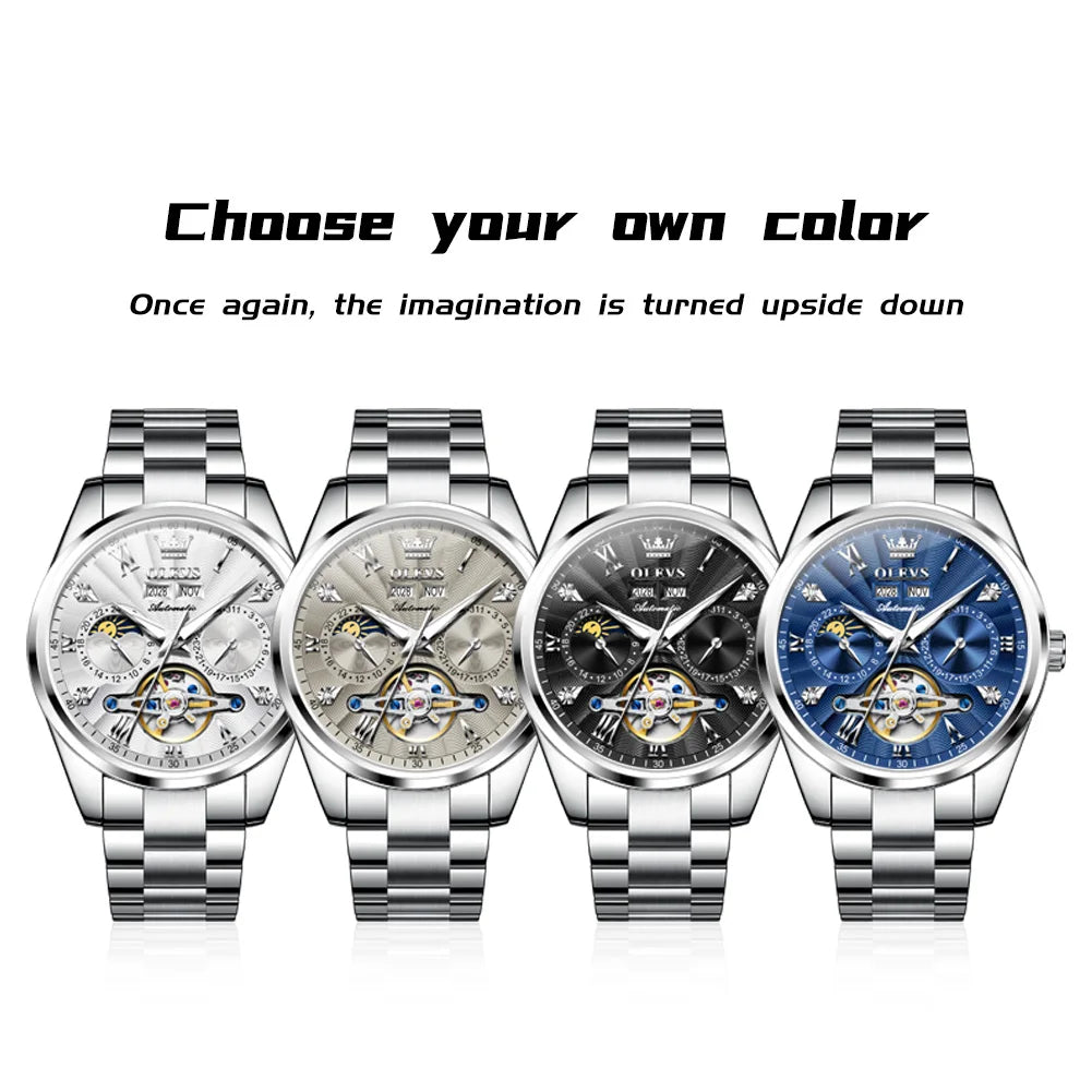 OLEVS 7028 Automatic Mechanical Men's Watch Tourbillon Dial Multifunctional Date Waterproof Luminous Watch for Men