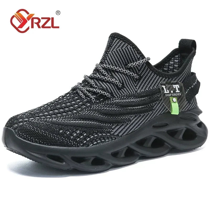 YRZL Men Sports Running Black Jogging Shoes Casual Sneakers Outdoor Breathable Mesh Women Light Shock-Absorption Black Tennis