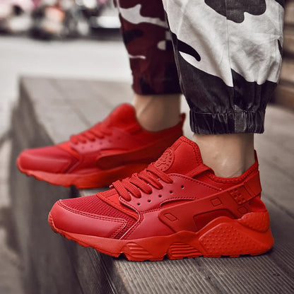 Zapatillas deportivas de moda para hombre, ligeras, cómodas y transpirables. Zapatillas deportivas para hombre, zapatillas para caminar, de malla, planas, rojas, de verano.