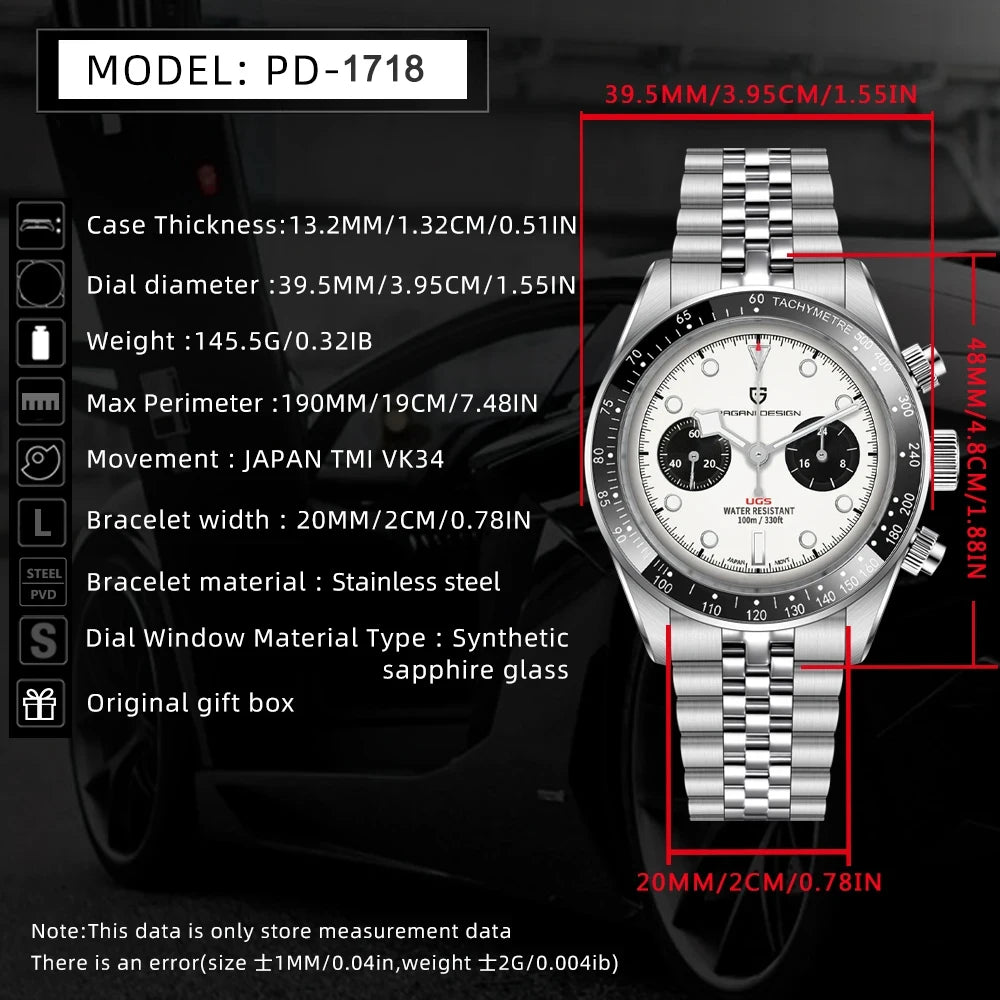 PAGANI DESIGN New Panda Men's Watches Top Luxury Quartz Wristwatches Chronograph Watch Man 2026 Gift AR Sapphire Ceramic Bezel
