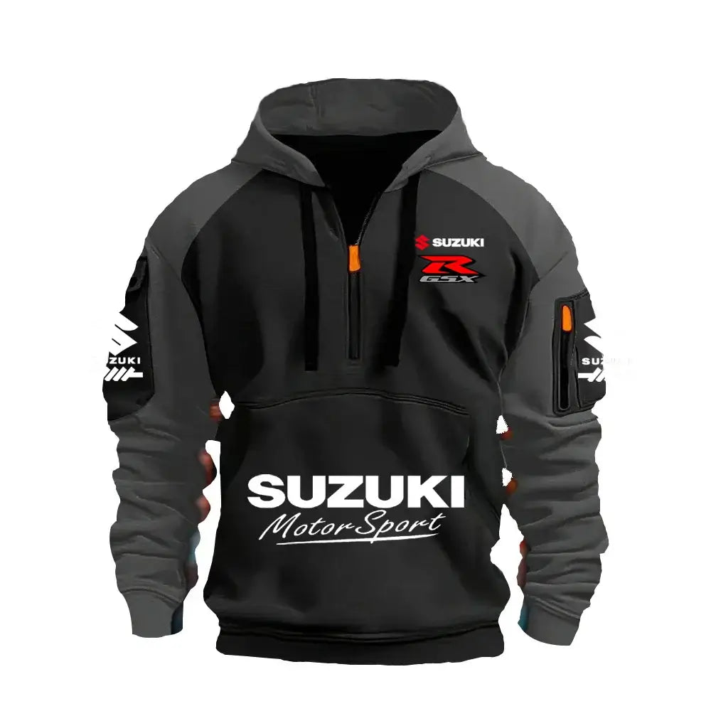 2025 Suzuki Logo Hoodie Motorcycle Racing Cycling Sweatshirt Racing Clothing Sweatshirt Half Zipper Multi-pocket Zipper Hoodie, Produit gaming premium Fraquane, produits de luxe, nouvelle génération, équipement gamer