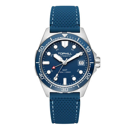 Tophill 39.5mm Automatic NH34 GMT Watch Swim 3H Date Window Mechanical C3 Green Lume 100M Waterproof Sapphire Crystal TD011G