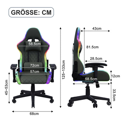 Gaming Chair, Ergonomic Gaming Chair with LED, Adjustable Computer Chair for Teenagers, Lumbar Cushion, Gamer Chair, Black