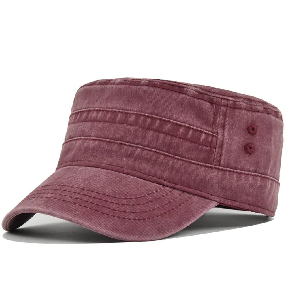 Casual Washed Cotton Flat Top Hat Adjustable Fisher Caps Men Women Cadet Military Cap Unique Design Vintage Cap Four Season ﻿
