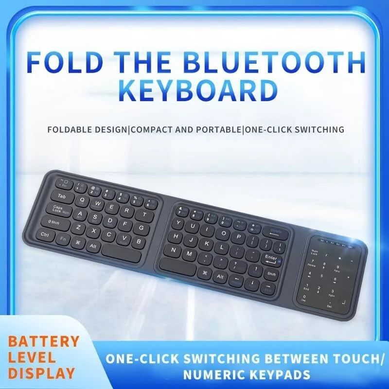 Jomaa Bluetooth Foldable Keyboard ,Tri-Fold Wireless Keyboard,PU Leather Cover 3 Device Connections,for Tablet Phone Laptop