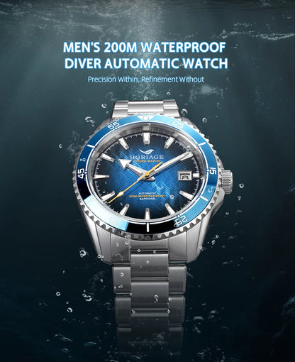 BORIAGE Fully automatic mechanical diving watch, 200m Water Resistance Miyuda 9015 movement men's watch