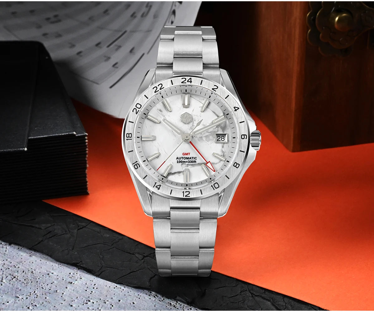 San Martin 39mm Aventurine Gemstone Dial Luxury Men's Watch NH34 GMT Automatic Mechanical Sapphire Waterproof Luminous SN0129