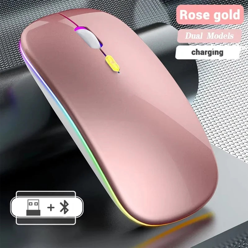 Ratón inalámbrico recargable de doble modo, compatible con Bluetooth y USB 2.4G, para ordenador, portátil, iPad, tablet y notebook, ratón gaming