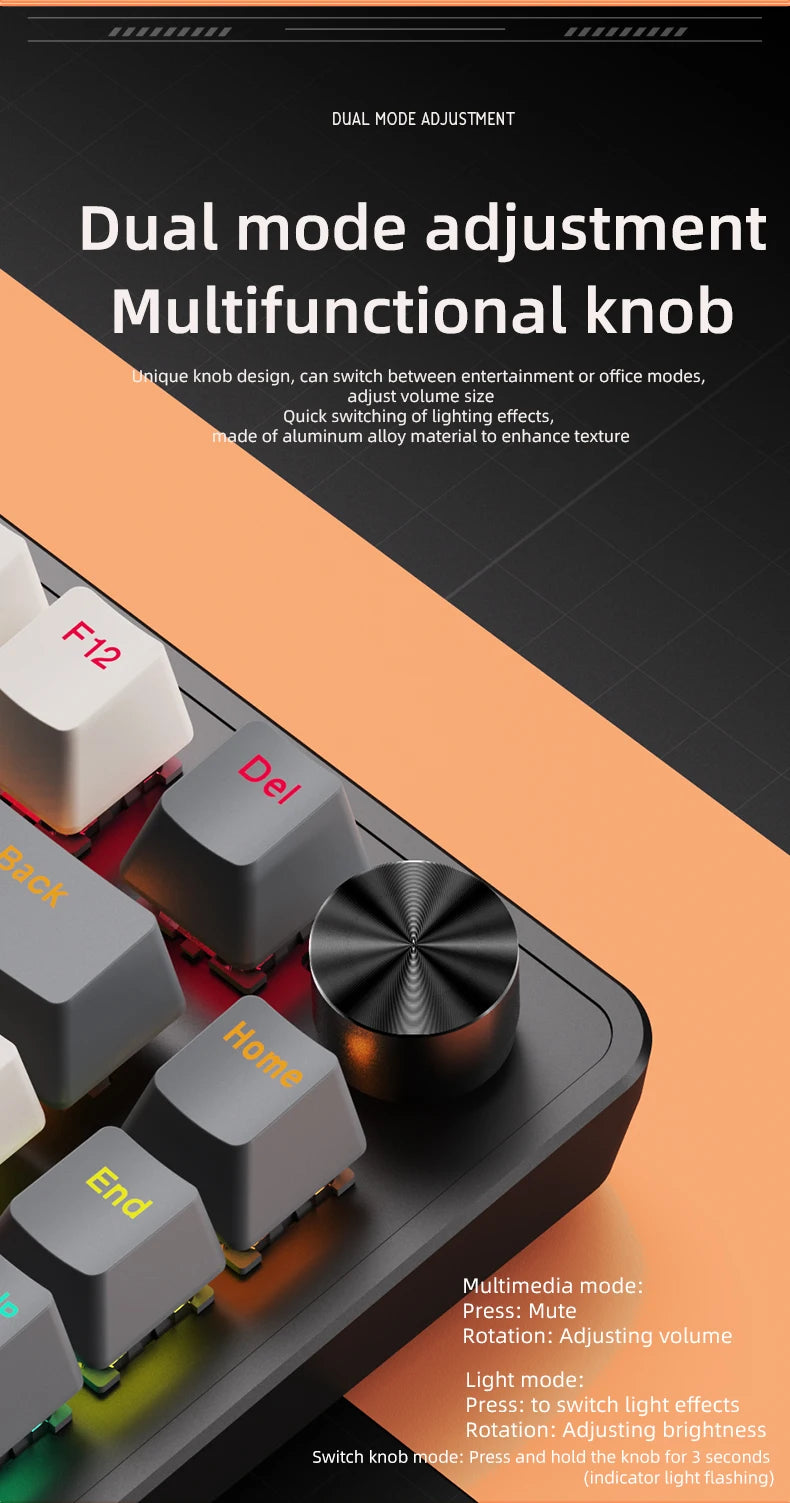 APAYADO 75% Mechanical Keyboard Wired Gaming Keyboard with Media Knob, Hot-Swappable RGB Backlit 82-Key Mechanical Keyboard for PC & Laptop