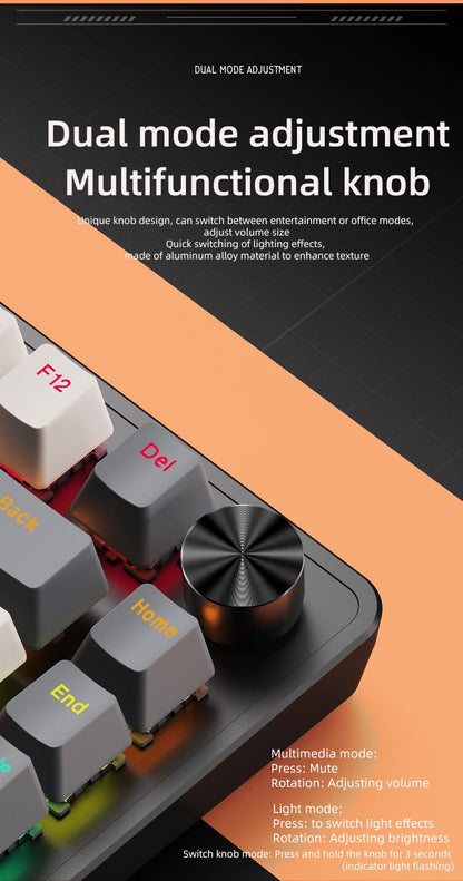 APAYADO 75% Mechanical Keyboard Wired Gaming Keyboard with Media Knob, Hot-Swappable RGB Backlit 82-Key Mechanical Keyboard for PC & Laptop