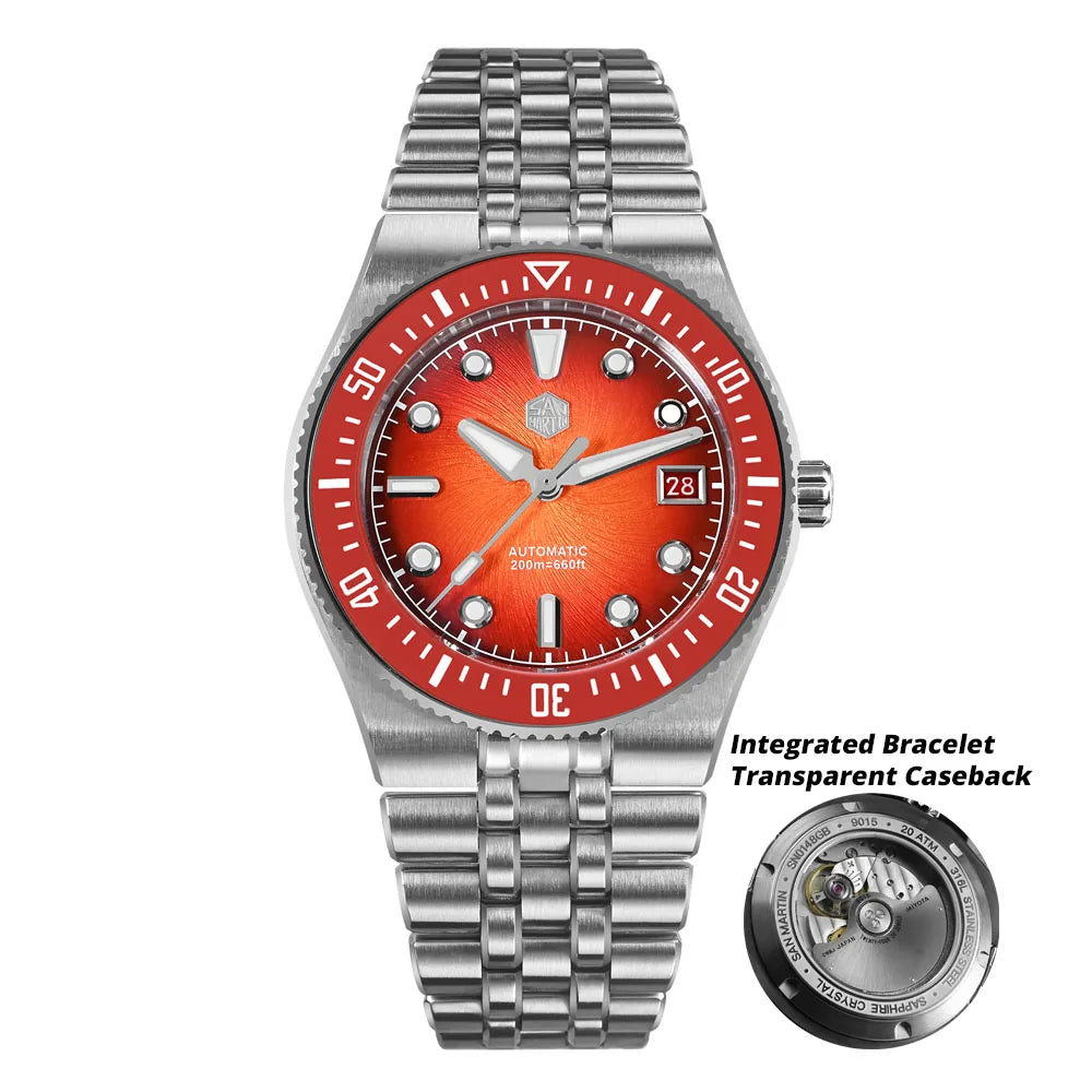 San Martin 40mm Men's Luxury Diver Watch Miyota 9015 Enamel Sunburst Dial Automatic Mechanical Wristwatch Waterproof 200m SN0148