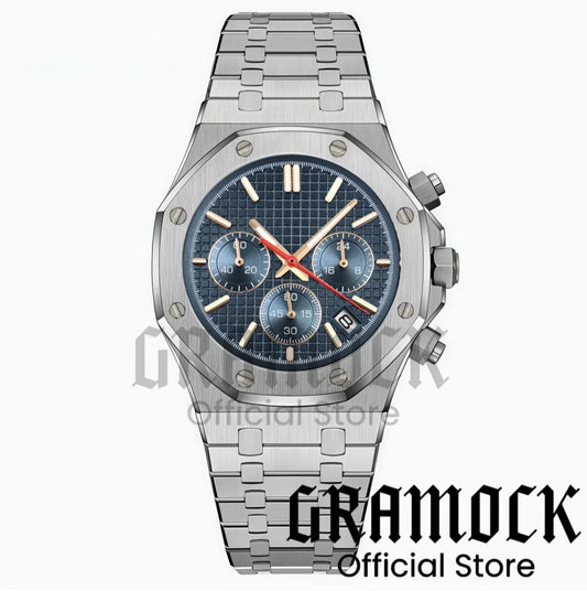 Gramock VK63 Fashionable Men's Quartz Chronograph Luxury Sapphire Stainless Steel Rose Gold Index Dial Waterproof 5Bar Luminous