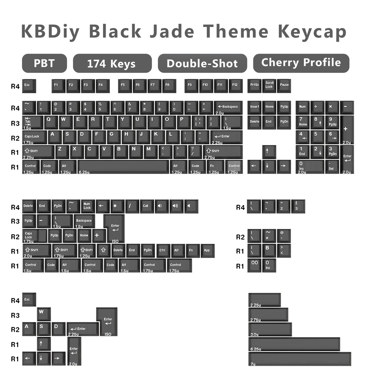 KBDiy 174 Tasten/Set PBT GMK Apollo Tastenkappen, Double-Shot, minimalistisches ISO-Cherry-Profil, für mechanische Gaming-Tastaturen, Tastenkappen für MX