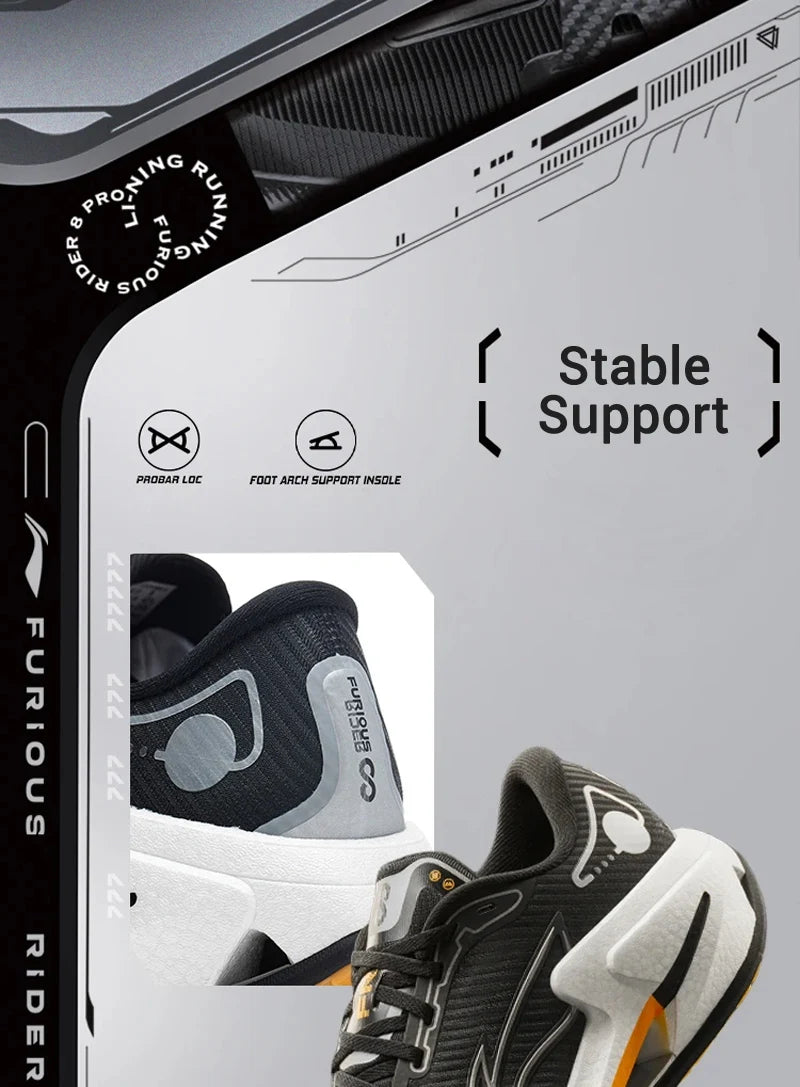 Li-Ning Men's FURIOUS RIDER 8 Stability Running Shoes BOOM  Anti-slip Cushion LiNing Stable Support Sport Shoes Sneakers ARZV005