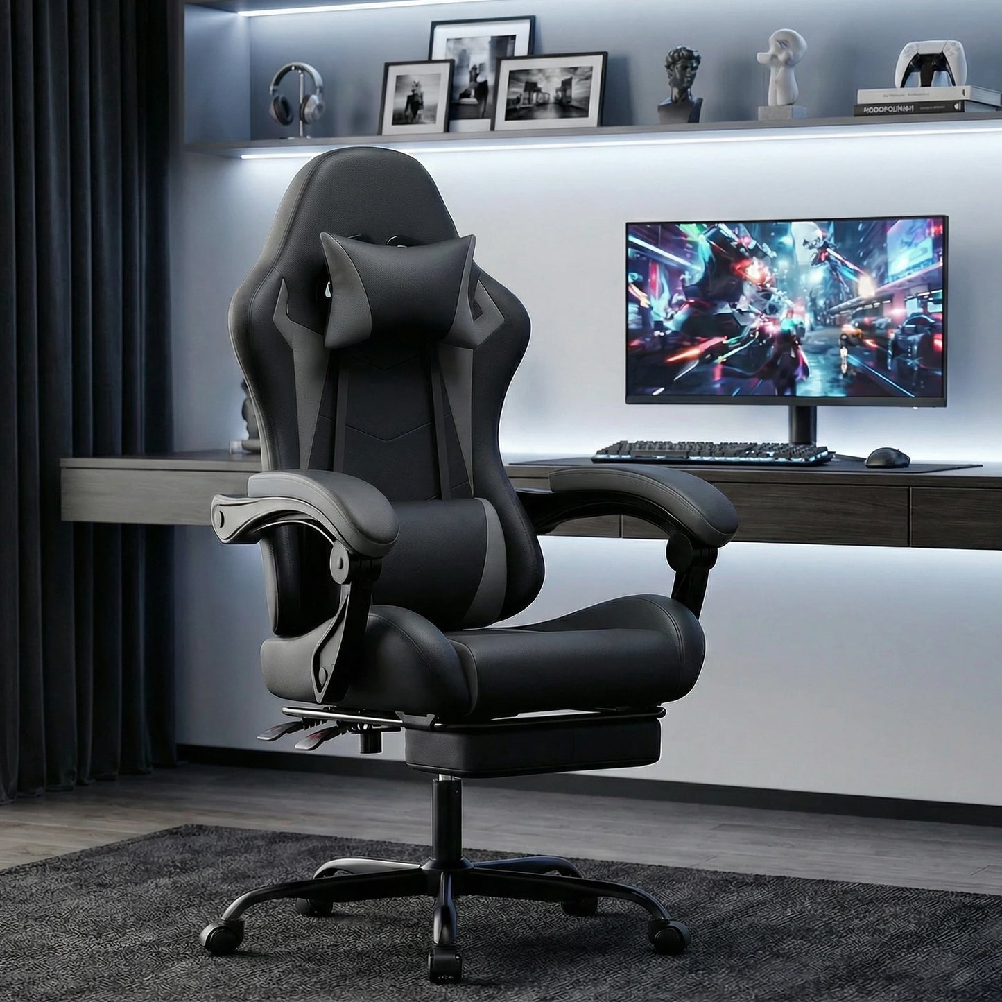 Ergonomic Gaming Chair with Lumbar Support and Headrest, Height-Adjustable Gaming Chair, PC Chair for Adults, Girls, and Boys