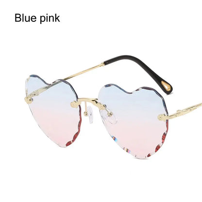 Heart Sunglasses Rimless Metal Frame Heart Shaped Sunglasses Gradient Lens Love Heart SunGlasses Women Eyewear UV400 Protection