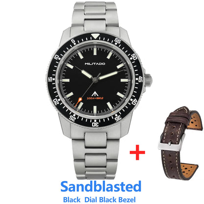 MILITADO ML25 VH31 Sweep Second Quartz Watch Men Swiss Ronda 515 Movement 200m Sapphire Crystal Ceramic Bezel 316L Steel Watches