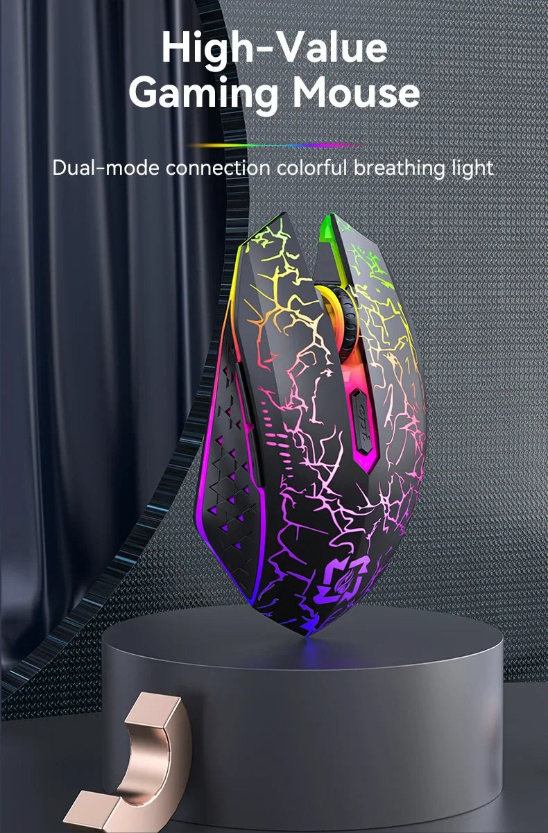 Mouse de gaming RGB 2.4G wireless, mouse Bluetooth 1600DPI, 6 butoane silențioase, mouse ergonomic dual-mode pentru birou, pentru MacBook și PC