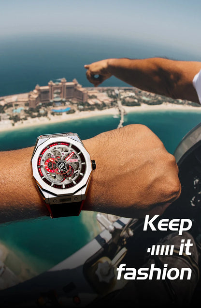 BONEST GATTI BG7601 Men Automatic Mechanical Watch Sapphire Crystal Waterproof Luminous Rubber Strap Wristwatch