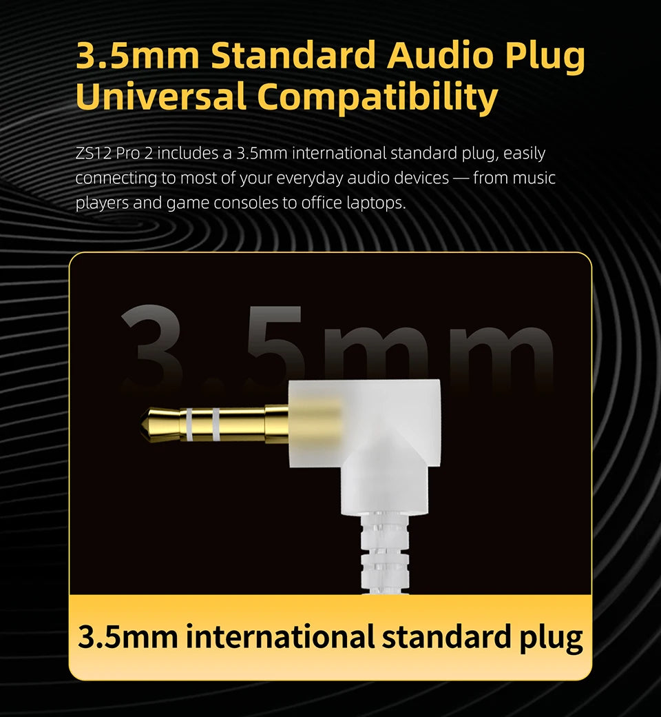 Auriculares IEM Híbridos KZ ZS12 PRO 2 – Auriculares Gaming HiFi com Fio, Graves Potentes e Drivers Superlineares