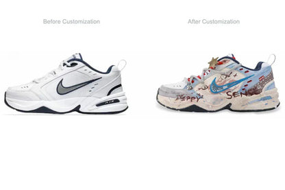 Персонализирани маратонки Nike Air Monarch 4 Drippy Officer Bunny American Retro – изящни, ръчно рисувани, ниски, унисекс маратонки за бягане