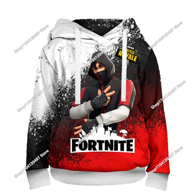 Children's Fortnite Hoodies Cartoon Casual Hooded Coat Autumn Men Soft Pocket Sweatshirts Male Loose Tops Long Sleeve Clothes